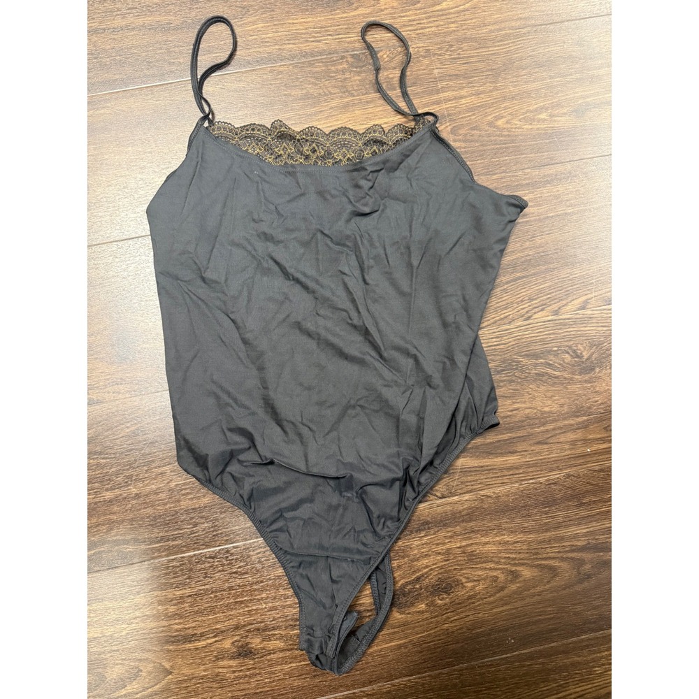 Vintage Victoria's Secret‎ Black Lace Trim Bodysuit – Size Large (Made in USA)